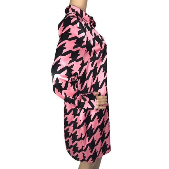 River Island Ladies Mini Dogtooth Check Swing Dress Size 10  Pink Long Sleeve - Picture 4 of 8